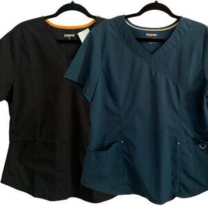 NWT SCRUBSTAR Premium Scrubwear Women's Set of 2 V-Neck Tops - Size L